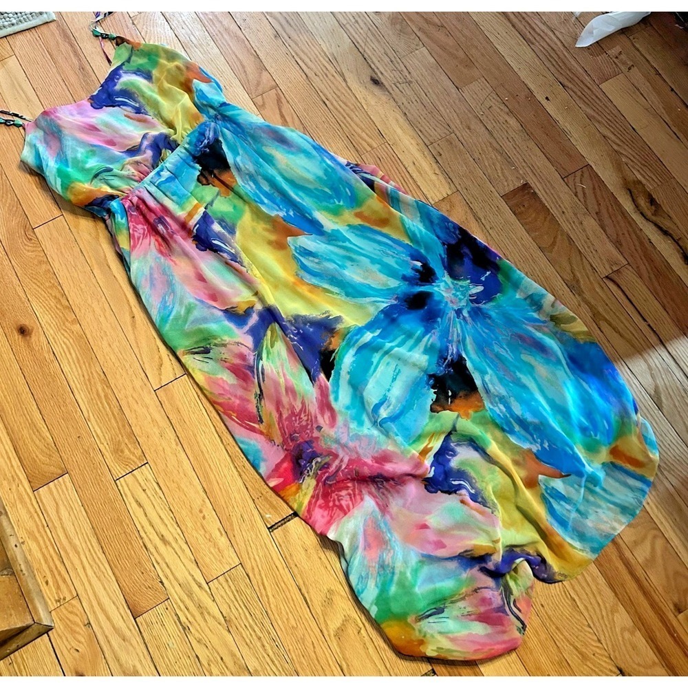 NWOT Bisou Bisou Watercolor Print Maxi Dress with Adjustable Straps Size 8